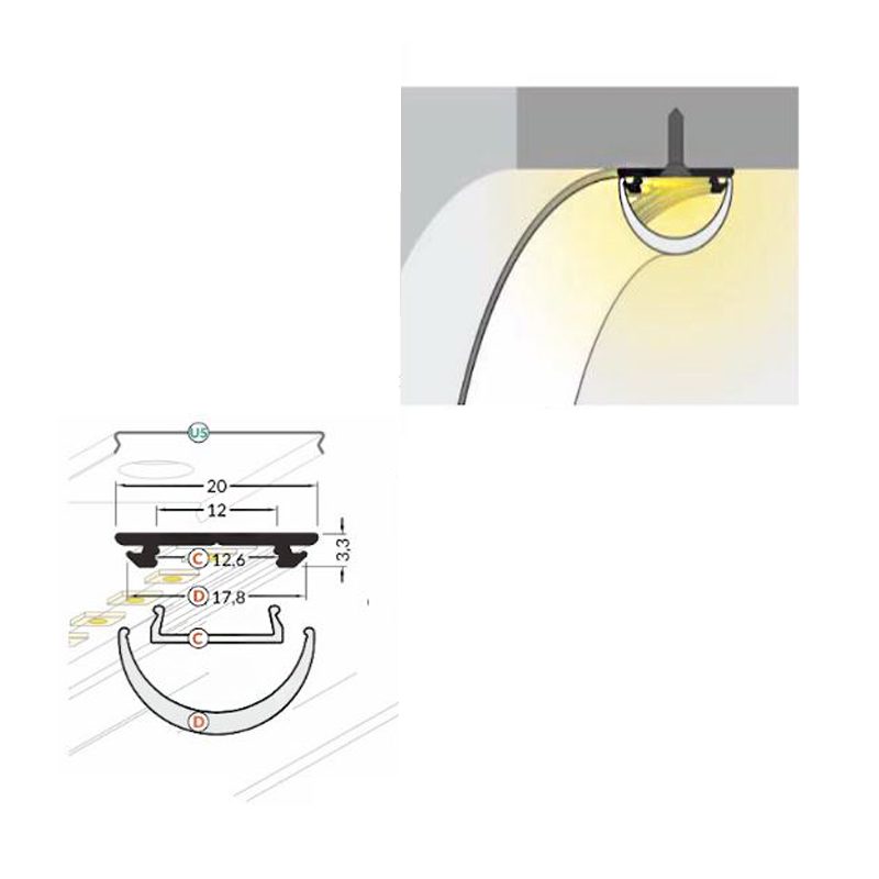 Ledco pr410 kit profilo in alluminio per superfici curve 10 metri per strisce led - immagine 7