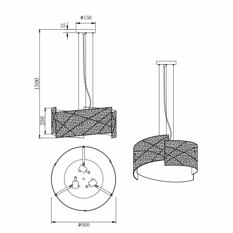 Lampada a sospensione Led Sandrina tre vetri con righe trasparenti D.50 cm E27 H. 150cm – Trio Lighting - immagine 3