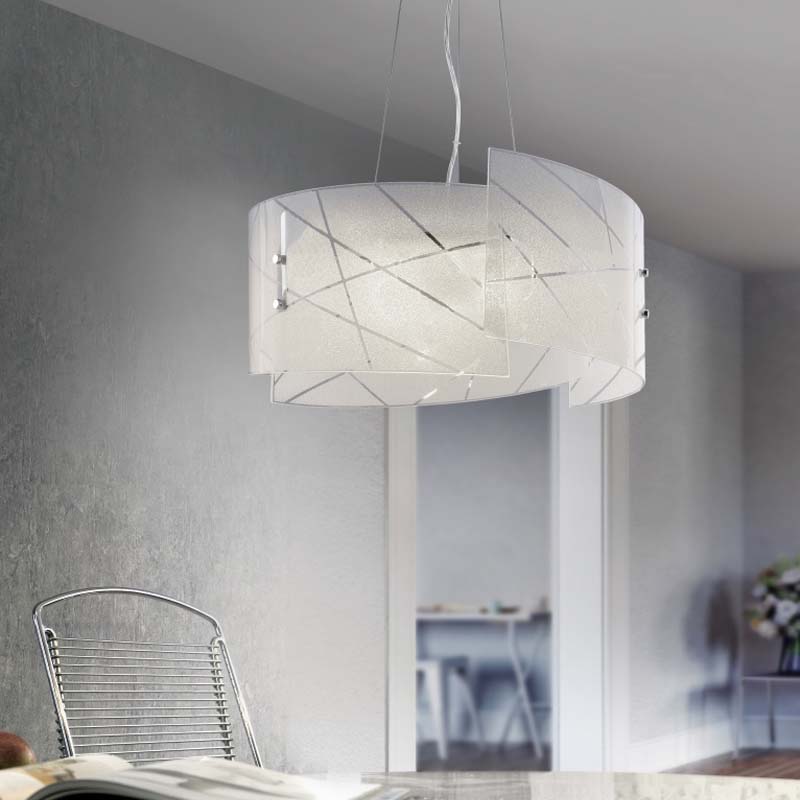 Lampada a sospensione Led Sandrina tre vetri con righe trasparenti D.50 cm E27 H. 150cm – Trio Lighting