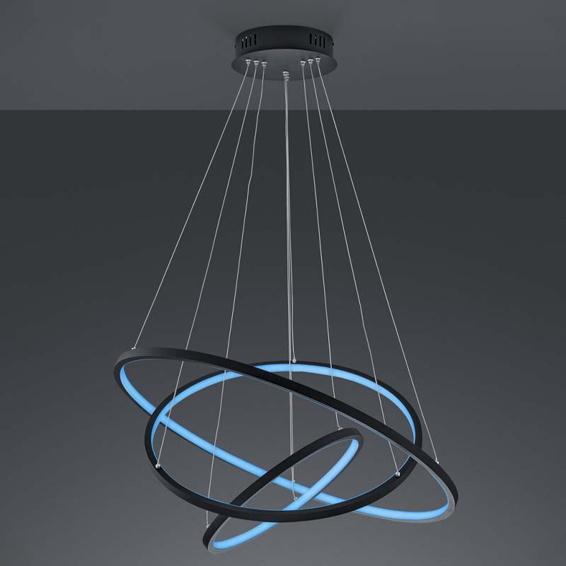 Lampada a sospensione Led Aaron 3 anelli in metallo RGB tecnologia Wiz e telecomando multifunzione 78W – Trio lighting - immagine 2